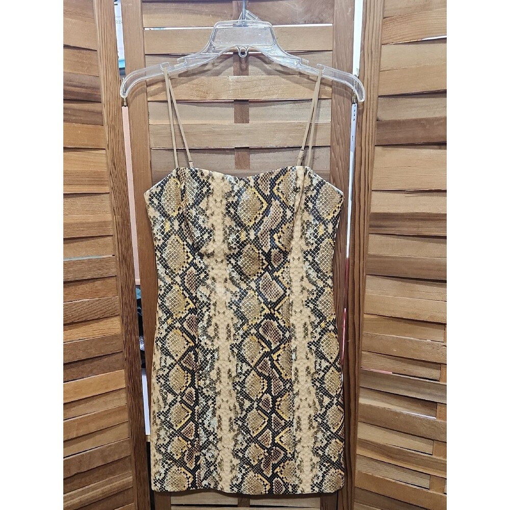 Likely Snake Print Mini Dress in Tan Yellow Brown Black Women 4 Faux Leather